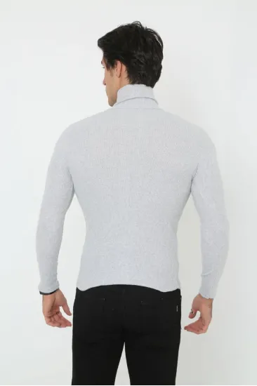 Erkek Fitilli Kaşkorse Kumaş Boğazlı Full Likralı Slimfit Body - Gri