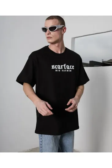 Erkek Kısa Kol Yazlık Tişört Bisiklet Yaka Baskılı Oversize T-Shirt - Siyah Erkek Kısa Kol Yazlık Tişört Bisiklet Yaka Baskılı Oversize T-Shirt - Siyah
