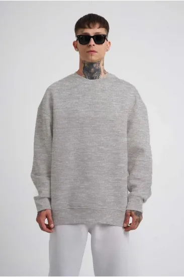 ERKEK Bisikilet Yaka 3 İplik Pamuklu SweatShirt - Gri ERKEK Bisikilet Yaka 3 İplik Pamuklu SweatShirt - Gri