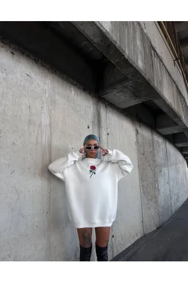 Kadın 3 iplik Pamuklu Bisiklet Yaka GÜL Baskılı SweatShirt - BeyazBeyaz Kadın 3 iplik Pamuklu Bisiklet Yaka GÜL Baskılı SweatShirt - BeyazBeyaz