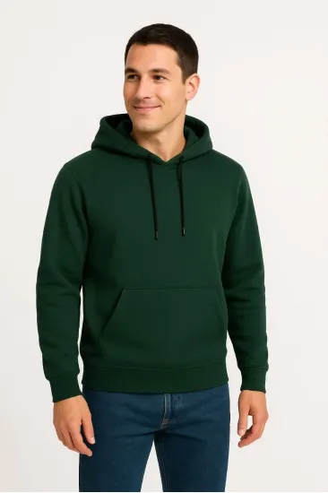 Erkek 3 İplik Pamuklu Kapüşonlu Kanguru Cepli SweatShirt hoodie - Haki Erkek 3 İplik Pamuklu Kapüşonlu Kanguru Cepli SweatShirt hoodie - Haki