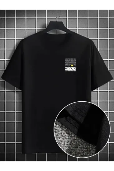Erkek Tişört Dağ Grafikli Kısa kollu Yazlık T-shirt - Siyah Erkek Tişört Dağ Grafikli Kısa kollu Yazlık T-shirt - Siyah