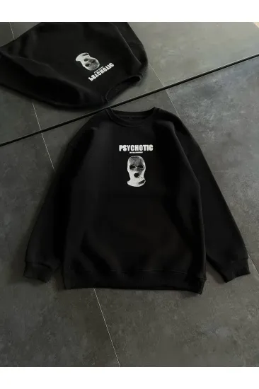 Kadın 3 iplik Kışlık Bisiklet Yaka Baskılı SweatShirt - Siyah Kadın 3 iplik Kışlık Bisiklet Yaka Baskılı SweatShirt - Siyah