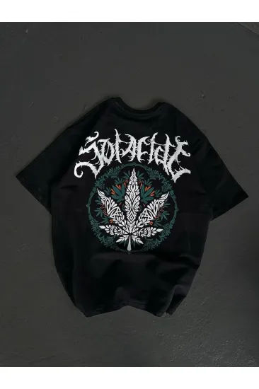Kadın Baskılı T-Shirt Kısa Kol Bisiklet Yaka Oversize Rahat Kalıp Günlük Tişört   - Siyah