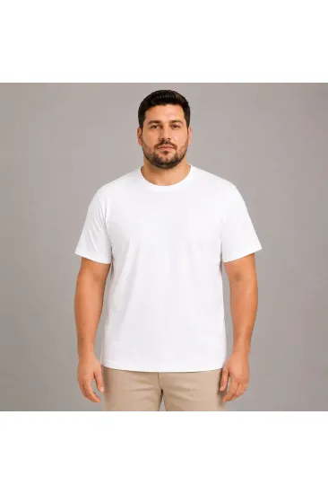 Erkek Battal Big Size Basic Tişört Bisiklet Yaka Rahat Kalıp T-Shirt - Beyaz Erkek Battal Big Size Basic Tişört Bisiklet Yaka Rahat Kalıp T-Shirt - Beyaz