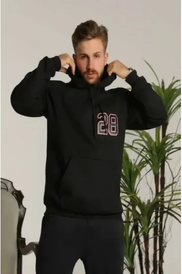 Erkek 3 İplik Pamuklu Kapüşonlu Baskılı Cepli Oversize Sweatshirt Hoodie - Siyah Erkek 3 İplik Pamuklu Kapüşonlu Baskılı Cepli Oversize Sweatshirt Hoodie - Siyah