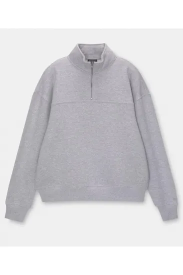 Kadın 3 İplik Pamuklu Oversize Yarım Fermuarlı Yakalı Basic Sweatshirt - Gri Kadın 3 İplik Pamuklu Oversize Yarım Fermuarlı Yakalı Basic Sweatshirt - Gri