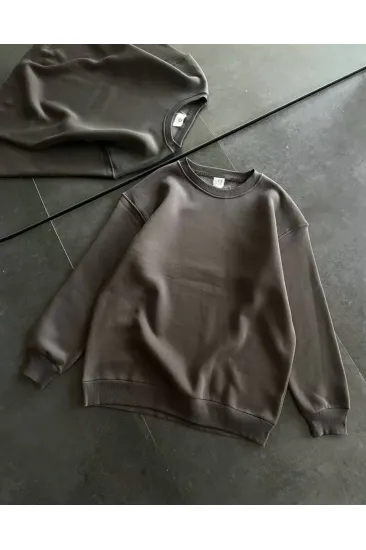 Kadın Bisiklet Yaka 3 İplik Pamuklu Basic SweatShirt - Füme