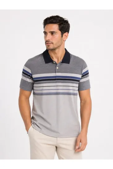 Erkek Flamlı Penye Çizgili Polo Yaka Tişört Kısa Kol Yazlık T-Shirt - Gri Erkek Flamlı Penye Çizgili Polo Yaka Tişört Kısa Kol Yazlık T-Shirt - Gri