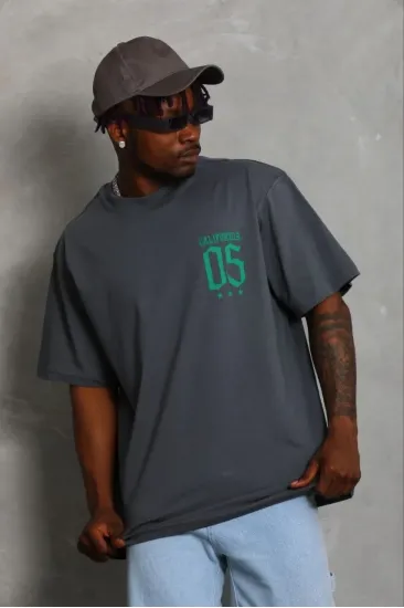 Erkek Baskılı T-Shirt Kısa Kol Bisiklet Yaka Regular Fit Rahat Tişört - Füme Erkek Baskılı T-Shirt Kısa Kol Bisiklet Yaka Regular Fit Rahat Tişört - Füme