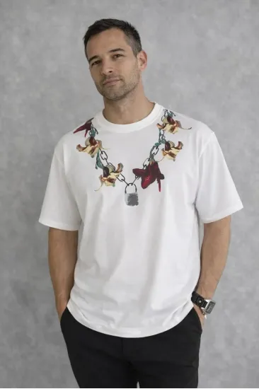 Erkek Baskılı T-Shirt Kısa Kol Bisiklet Yaka Regular Fit Tişört - Beyaz Erkek Baskılı T-Shirt Kısa Kol Bisiklet Yaka Regular Fit Tişört - Beyaz
