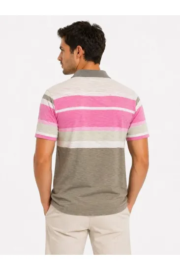 Erkek Flamlı Penye Çizgili Polo Yaka Tişört Kısa Kol Yazlık T-Shirt - Gri Erkek Flamlı Penye Çizgili Polo Yaka Tişört Kısa Kol Yazlık T-Shirt - Gri