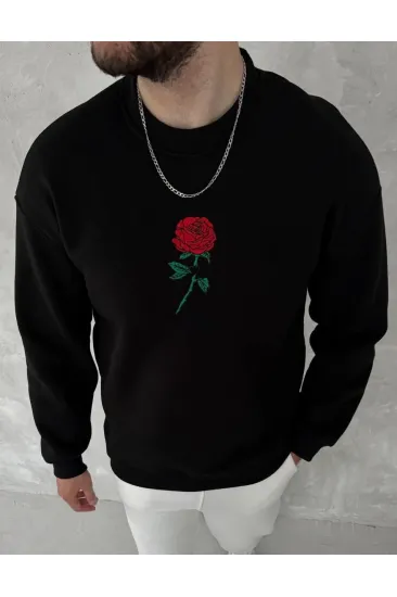 ERKEK 3 iplik Pamuklu Bisiklet Yaka Ön Ve Arka Baskılı SweatShirt - Siyah ERKEK 3 iplik Pamuklu Bisiklet Yaka Ön Ve Arka Baskılı SweatShirt - Siyah