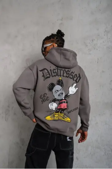 Erkek 3 İplik Pamuklu Kapüşonlu Kanguru Cepli Sweatshirt Hoodie - Gri Erkek 3 İplik Pamuklu Kapüşonlu Kanguru Cepli Sweatshirt Hoodie - Gri
