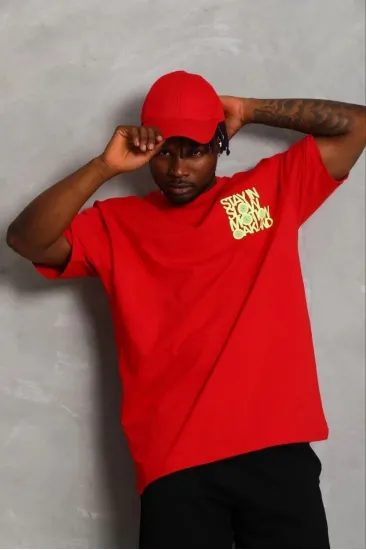 Erkek Baskılı T-Shirt Kısa Kol Bisiklet Yaka Regular Fit Tişört - Kırmızı Erkek Baskılı T-Shirt Kısa Kol Bisiklet Yaka Regular Fit Tişört - Kırmızı