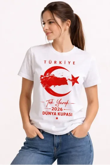 Kadın TÜRKİYE Ay Yıldız 2026 Dünya Kupasi Taraftar Forma T-Shirt - Beyaz