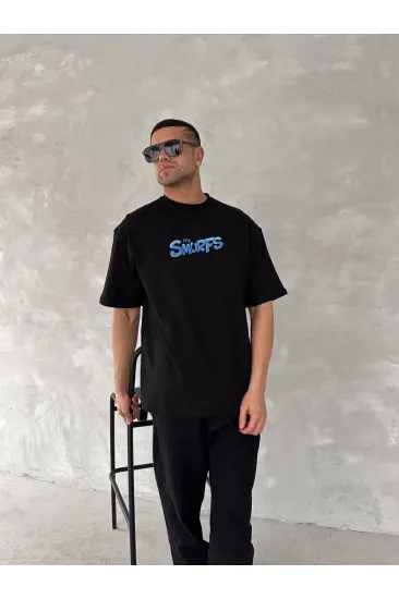 Erkek Ön ve Arka Baskılı T-Shirt Kısa Kol Bisiklet Yaka Regular Fit Tişört - Siyah Erkek Ön ve Arka Baskılı T-Shirt Kısa Kol Bisiklet Yaka Regular Fit Tişört - Siyah