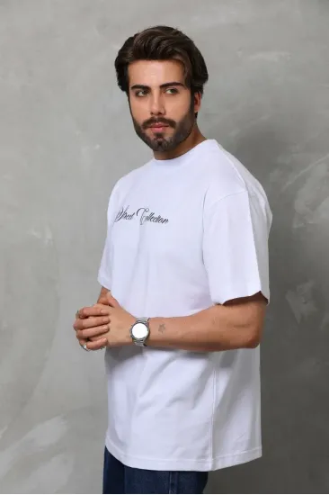 Erkek Bisiklet Yaka Baskılı Kısa Kol T-Shirt - Beyaz Erkek Bisiklet Yaka Baskılı Kısa Kol T-Shirt - Beyaz