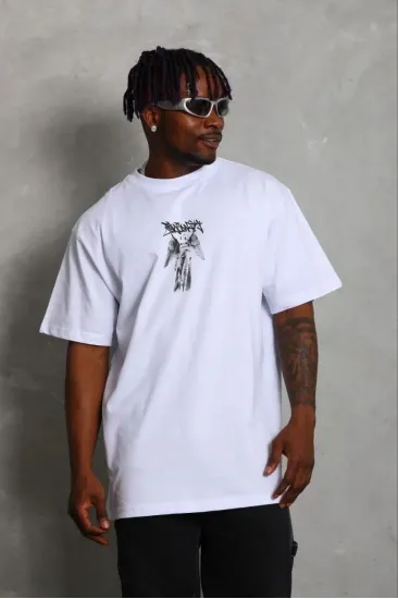 Erkek Baskılı T-Shirt Kısa Kol Bisiklet Yaka Regular Fit Tişört - Beyaz Erkek Baskılı T-Shirt Kısa Kol Bisiklet Yaka Regular Fit Tişört - Beyaz