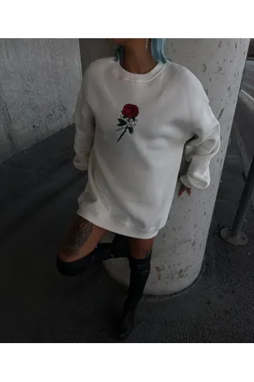 Kadın 3 iplik Pamuklu Bisiklet Yaka GÜL Baskılı SweatShirt - BeyazBeyaz Kadın 3 iplik Pamuklu Bisiklet Yaka GÜL Baskılı SweatShirt - BeyazBeyaz