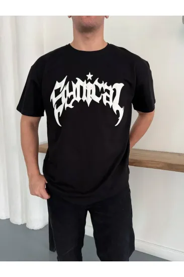 Erkek Kısa Kol Yazlık Tişört Bisiklet Yaka Baskılı Oversize T-Shirt - Siyah Erkek Kısa Kol Yazlık Tişört Bisiklet Yaka Baskılı Oversize T-Shirt - Siyah