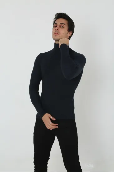 Erkek Fitilli Kaşkorse Kumaş Boğazlı Full Likralı Slimfit Body - Siyah