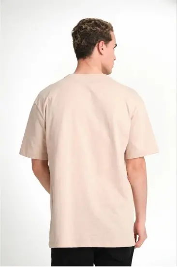 ERKEK Düz Tişört Bisikilet Yaka Kısa Kol Oversize T-shirt - Bej ERKEK Düz Tişört Bisikilet Yaka Kısa Kol Oversize T-shirt - Bej