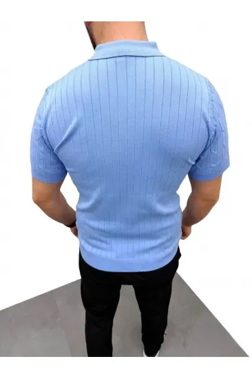 Erkek Yazlık Triko Saç Örgü Tişört Kısa Kol Polo Yaka Fermuarlı T-Shirt - Bebe Mavisi Erkek Yazlık Triko Saç Örgü Tişört Kısa Kol Polo Yaka Fermuarlı T-Shirt - Bebe Mavisi
