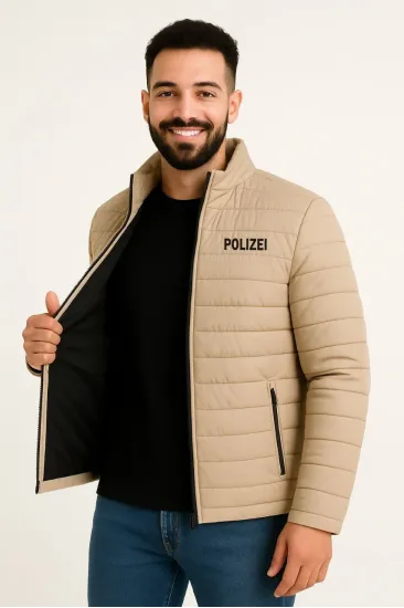 Erkek Mikro Su İtici Kapitone Baskılı Astarlı Fermuarlı Bomber Mont - Bej Erkek Mikro Su İtici Kapitone Baskılı Astarlı Fermuarlı Bomber Mont - Bej