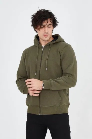 Erkek 3 İplik Pamuklu Fermuarlı Kapüşonlu Kanguru Cepli Hoodie Hırka Sweatshirt - Yeşil Erkek 3 İplik Pamuklu Fermuarlı Kapüşonlu Kanguru Cepli Hoodie Hırka Sweatshirt - Yeşil