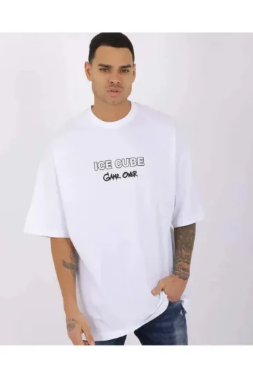 Erkek Kısa Kol Yazlık Tişört Bisiklet Yaka Baskılı Oversize T-Shirt - Beyaz Erkek Kısa Kol Yazlık Tişört Bisiklet Yaka Baskılı Oversize T-Shirt - Beyaz
