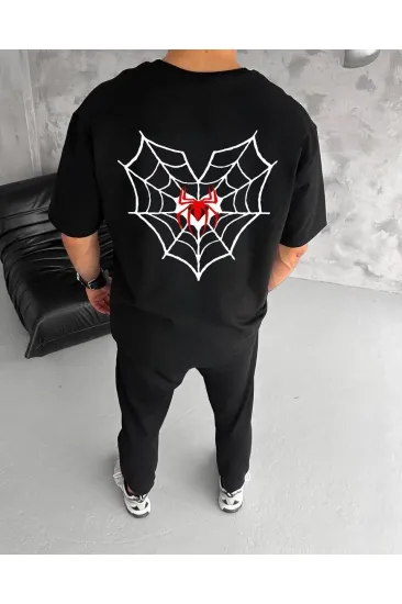 Erkek Kısa Kol Tişört Bisiklet Yaka ÖRÜMCEK Baskılı Oversize T-Shirt - Siyah Erkek Kısa Kol Tişört Bisiklet Yaka ÖRÜMCEK Baskılı Oversize T-Shirt - Siyah