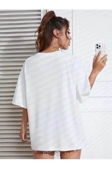 Kadın New York Baskılı Tişort Kısa Kol Bisiklet Yaka T-shirt - Beyaz