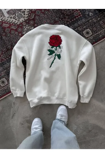 ERKEK 3 iplik Pamuklu Bisiklet Yaka Ön Ve Arka Baskılı SweatShirt - Beyaz ERKEK 3 iplik Pamuklu Bisiklet Yaka Ön Ve Arka Baskılı SweatShirt - Beyaz