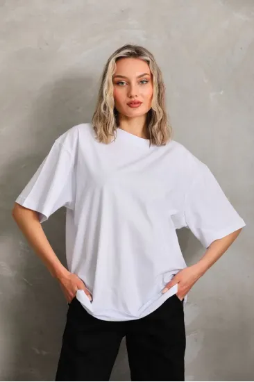 Kadın Düz Kısa kol Penye T-shirt - Beyaz Kadın Düz Kısa kol Penye T-shirt - Beyaz