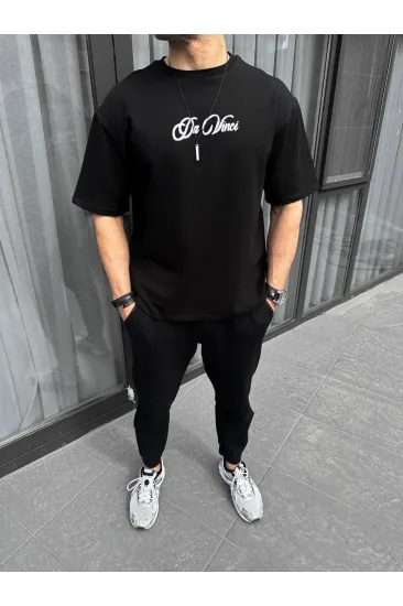 Erkek Baskılı T-Shirt Kısa Kol Bisiklet Yaka Regular Fit Rahat Kalıp Günlük Tişört - Siyah