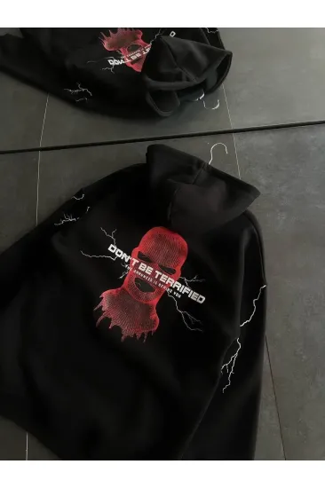 Kadın Kapüşonlu Kanguru Cepli Sweatshirt 3 İplik Pamuklu Baskılı Hoodie - Siyah Kadın Kapüşonlu Kanguru Cepli Sweatshirt 3 İplik Pamuklu Baskılı Hoodie - Siyah