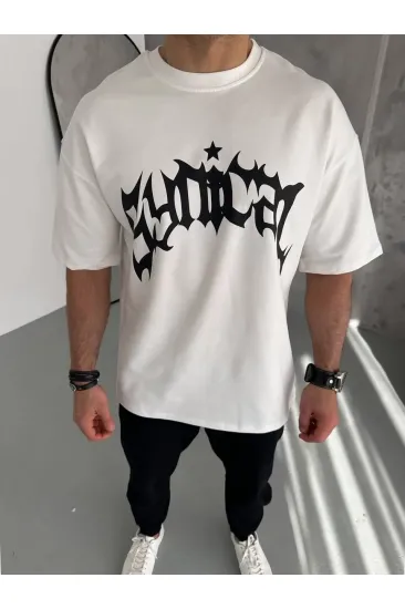 ERKEK Tişört Bisiklet Yaka Baskılı Kısa kol T-Shirt - Beyaz