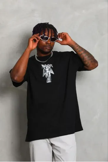 Erkek Baskılı T-Shirt Kısa Kol Bisiklet Yaka Regular Fit Tişört - Siyah Erkek Baskılı T-Shirt Kısa Kol Bisiklet Yaka Regular Fit Tişört - Siyah