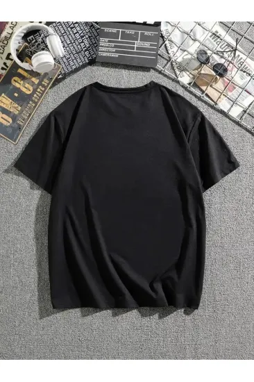 Erkek Tişört Dağ Grafikli Kısa kollu Yazlık T-shirt - Siyah Erkek Tişört Dağ Grafikli Kısa kollu Yazlık T-shirt - Siyah