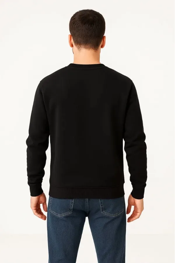 Erkek 3 İplik Pamuklu Düz Bisiklet Yaka SweatShirt - Siyah Erkek 3 İplik Pamuklu Düz Bisiklet Yaka SweatShirt - Siyah