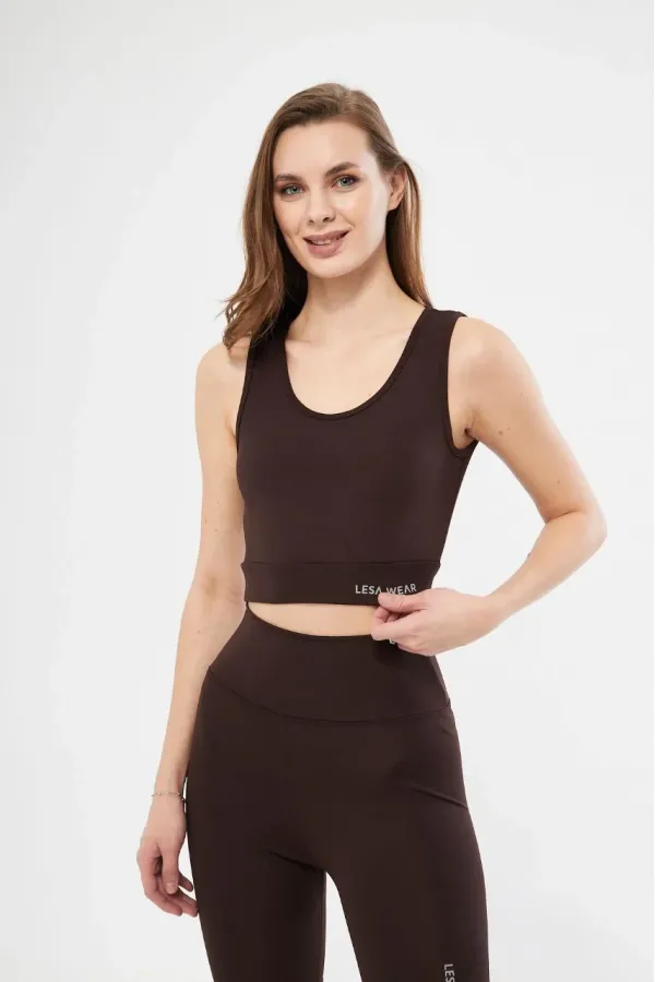Kolsuz Sporcu Baskılı Crop - Kahve Kolsuz Sporcu Baskılı Crop - Kahve