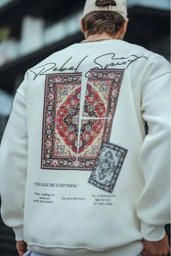 Erkek 3 iplik pamuklu Bisiklet Yaka Baskılı SweatShirt - Beyaz Erkek 3 iplik pamuklu Bisiklet Yaka Baskılı SweatShirt - Beyaz