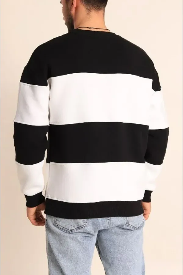 Erkek 3 iplik pamuklu Parçalı Bisiklet Yaka SweatShirt - Siyah Erkek 3 iplik pamuklu Parçalı Bisiklet Yaka SweatShirt - Siyah