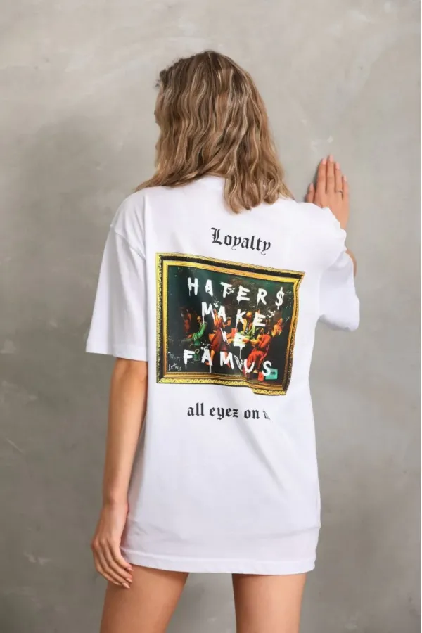 Kadın ön ve arka Baskılı Oversize Kısa kol T-Shirt - Beyaz Kadın ön ve arka Baskılı Oversize Kısa kol T-Shirt - Beyaz