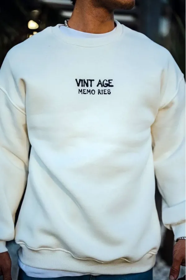 Erkek Bisiklet Yaka 3 İplik pamuklu Baskılı SweatShirt - Beyaz Erkek Bisiklet Yaka 3 İplik pamuklu Baskılı SweatShirt - Beyaz