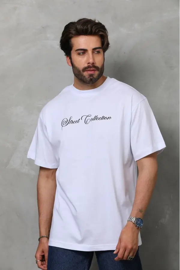 Erkek Bisiklet Yaka Baskılı Kısa Kol T-Shirt - Beyaz Erkek Bisiklet Yaka Baskılı Kısa Kol T-Shirt - Beyaz