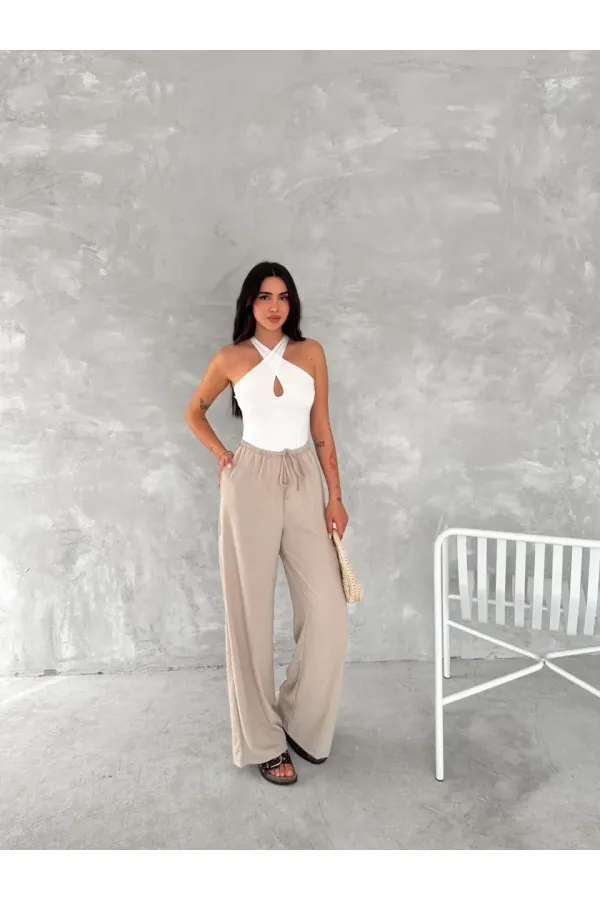 Kadın Ayrobin Oversize Kadın Pantalon - Bej