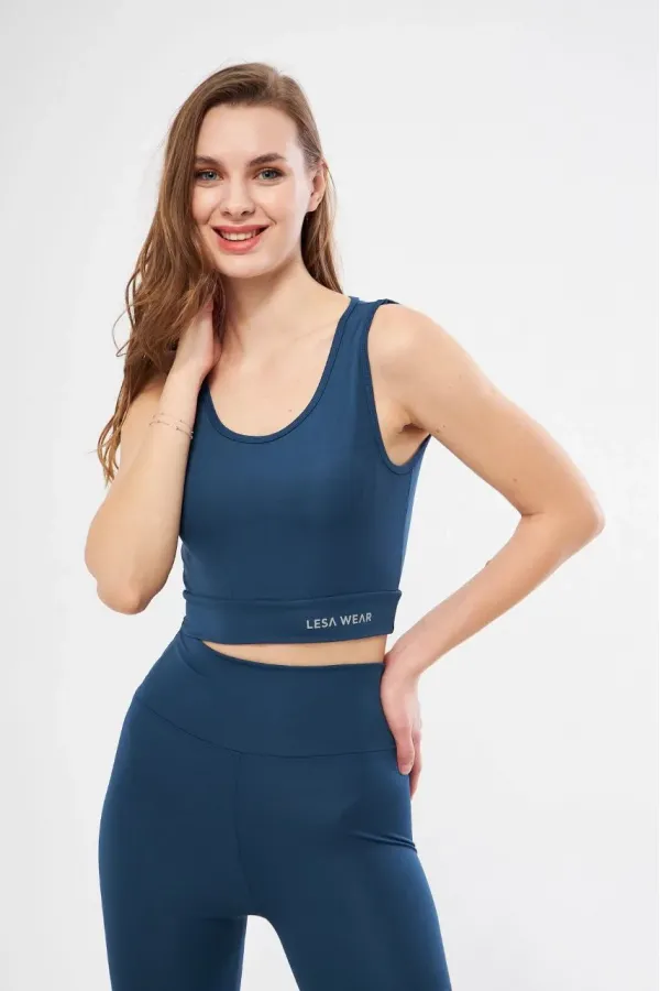 Kolsuz Sporcu Baskılı Crop - Turkuaz