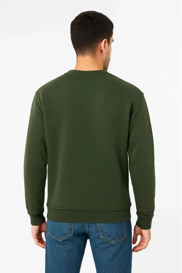 Erkek 3 İplik Pamuklu Düz Bisiklet Yaka SweatShirt - Haki Erkek 3 İplik Pamuklu Düz Bisiklet Yaka SweatShirt - Haki